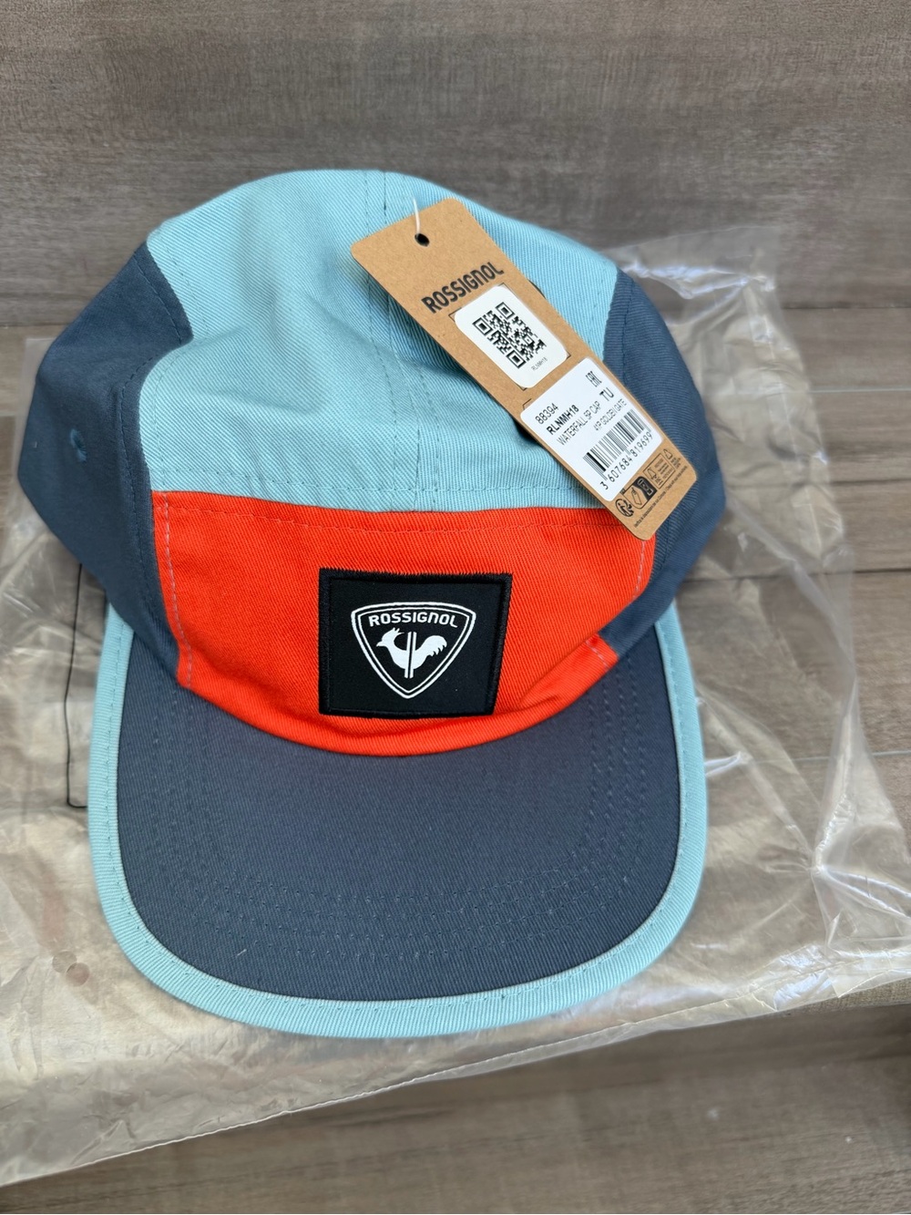 Rossignol Waterfall 5-Panel Cap in Light Blue, Red and Gray